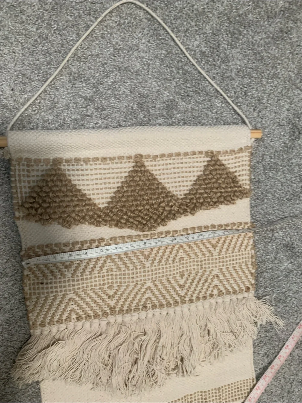 Boho Woven Fringe Wall Hanging in Cream and Brown